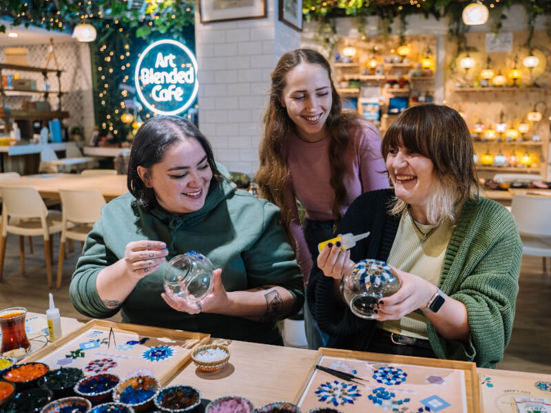 Two women enjoying a creative date